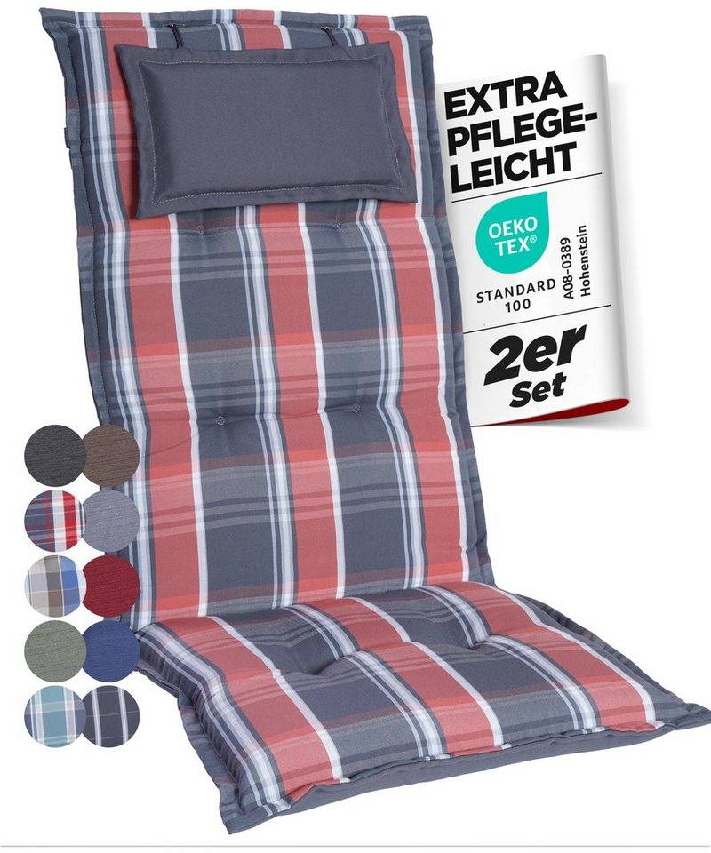Gardisun Auflagekissen Gartenstuhlauflagen Polyester 6cm Dick, (2 St., 1 er Set), integriertes Kopfpolster von Gardisun