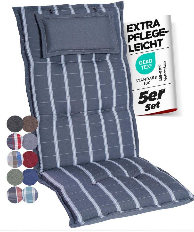 Gardisun Auflagekissen Gartenstuhlauflagen Polyester 6cm Dick, (5 St., 1 er Set), integriertes Kopfpolster von Gardisun