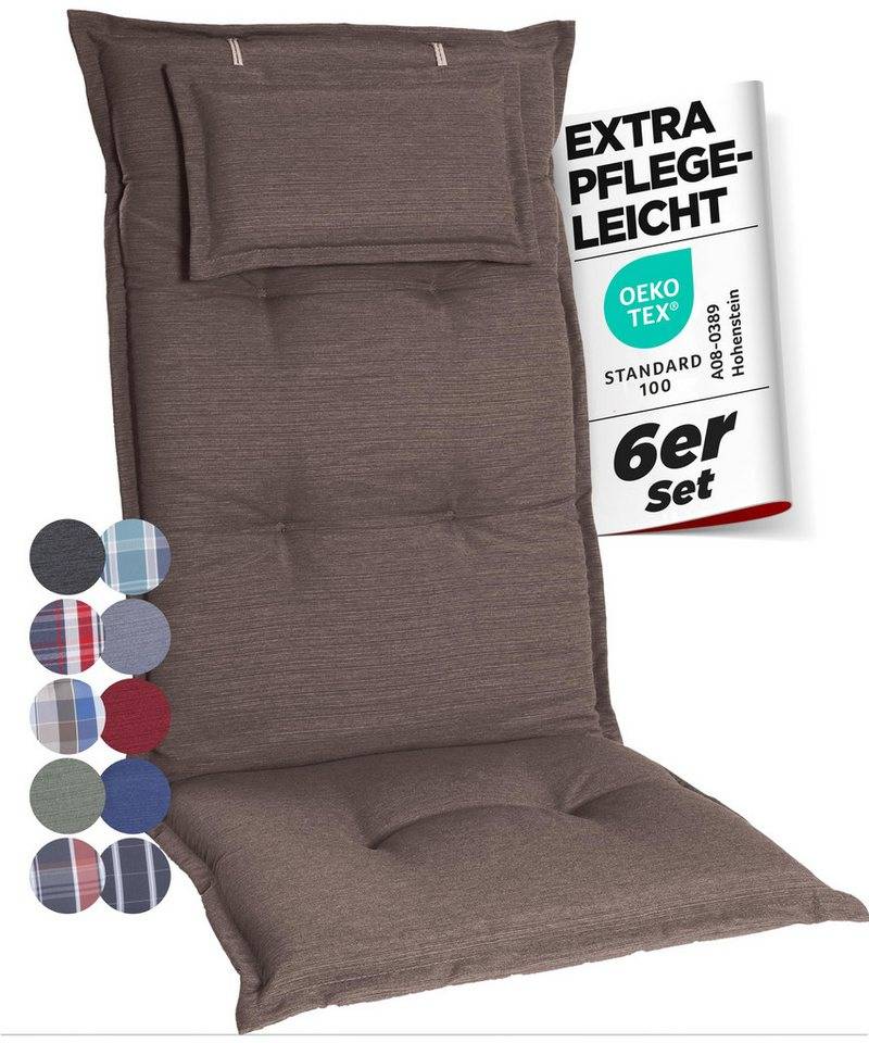 Gardisun Auflagekissen Gartenstuhlauflagen Polyester 6cm Dick, (6 St., 1 er Set), integriertes Kopfpolster von Gardisun