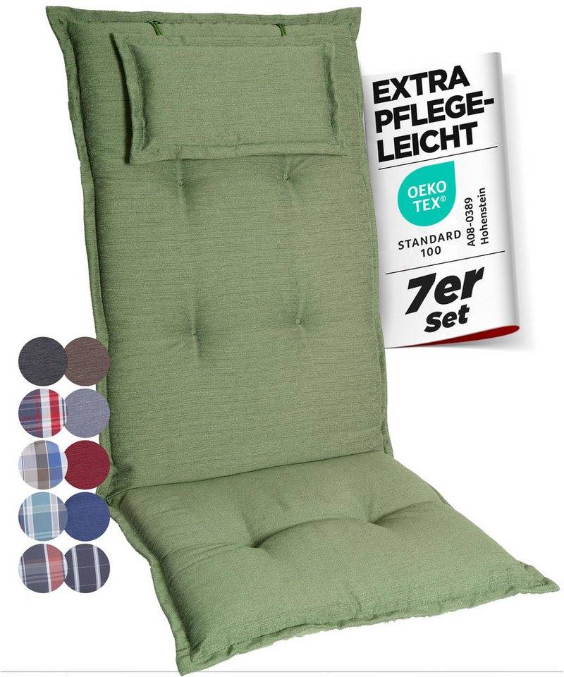 Gardisun Auflagekissen Gartenstuhlauflagen Polyester 6cm Dick, (7 St., 1 er Set), integriertes Kopfpolster von Gardisun