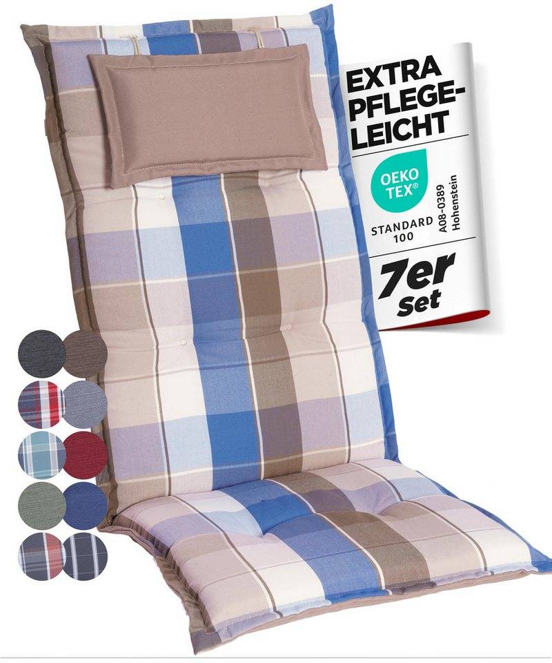 Gardisun Auflagekissen Gartenstuhlauflagen Polyester 6cm Dick, (7 St., 1 er Set), integriertes Kopfpolster von Gardisun