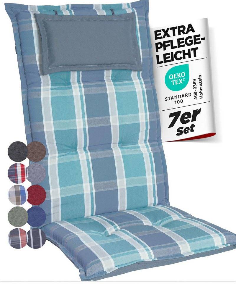 Gardisun Auflagekissen Gartenstuhlauflagen Polyester 6cm Dick, (7 St., 1 er Set), integriertes Kopfpolster von Gardisun
