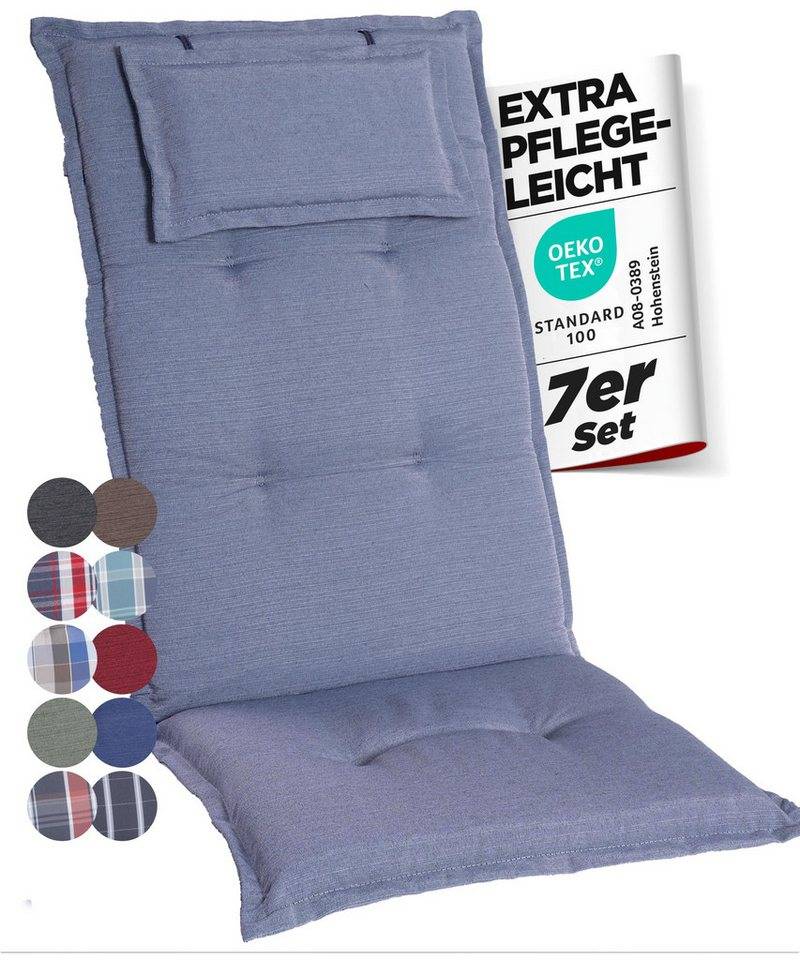 Gardisun Auflagekissen Gartenstuhlauflagen Polyester 6cm Dick, (7 St., 1 er Set), integriertes Kopfpolster von Gardisun