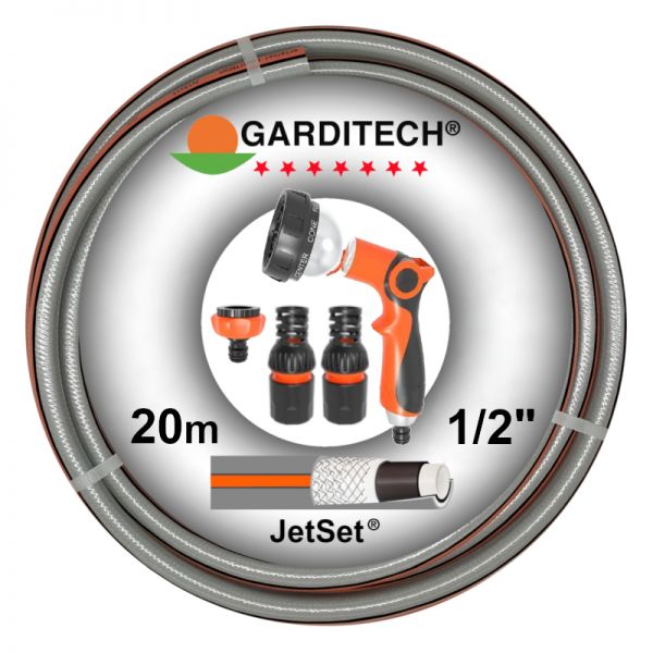 Garditech JetSet Garnitur: Premium Gartenschlauch 1/2 Zoll, 20m, 7-... von Garditech