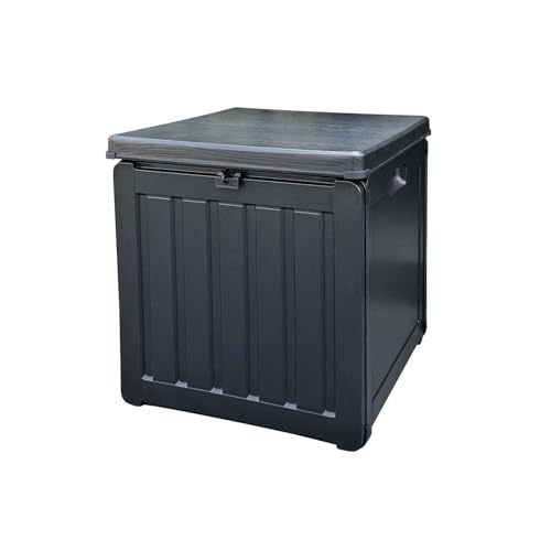 Gardiun Truhe aus Harz für den Außenbereich, Soften klein, 42,8 x 42,8 x 46,4 cm, Fassungsvermögen 76 l, Befestigungsband für Deckel und seitliche Griffe von Gardiun