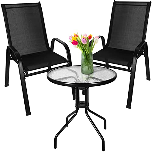Gardlov Gartenmöbel Set 3-teilig – Balkonmöbel für 2 Personen – Stühle & Tisch mit Glasplatte – wetterfest & stapelbar von Gardlov