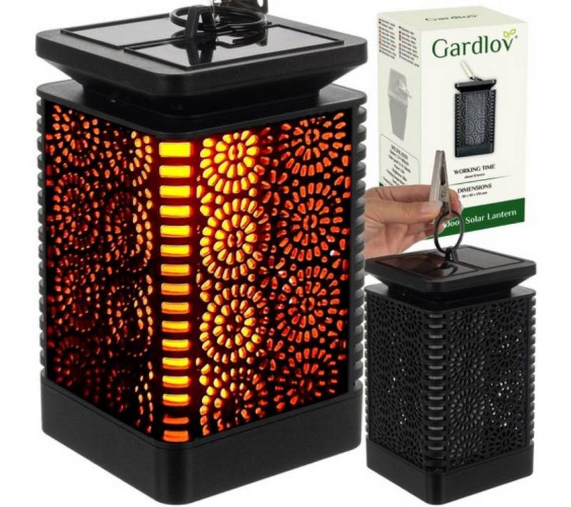 Gardlov LED Solarleuchte Solar-LED-Laterne mit Flammenlicht und Dämmerungssensor, Solarbetrieben, wetterfest, realistische Flammenoptik von Gardlov
