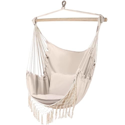 Gardlov Hängesessel Outdoor 97 x 130 cm Beige bis 120 kg - Schaukelsessel Outdoor und Innen - Hängeschaukel Perfekt für Haus, Garten oder Balkon 23670 von Gardlov