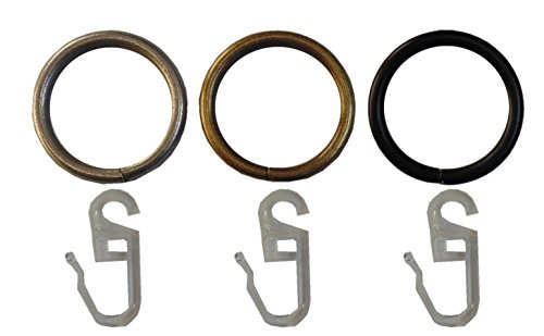 Garduna 20 GARDINENRINGE | schwarz | Set à 20 Stück | Metall - mit Faltenhaken | für Ø16 & Ø20mm Ringe für Gardinenstangen von Garduna
