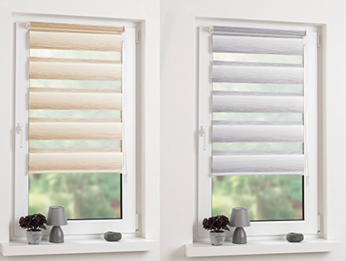 Garduna Flow Doppelrollo mit Farbverlauf # Klemmfix ohne Bohren - 80 x 150 cm Grau - Duo-Fenster-Rollo mit Klemmträger von Garduna