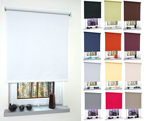 Garduna Pull Verdunkelungs-Rollo # Cream 132cm # viele Farben & Größen - komplett verdunkelnd/Blackout Mittelzugrollo Springrollo Schnapprollo von Garduna
