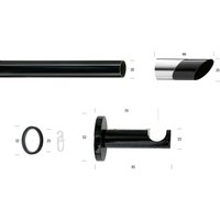 GARESA Gardinenstange "BLACK" Ø 20 mm 1 läufig-läufig Wunschmaßlänge;Dübel;Endstücke;Gardinenstange;Montageanleitung;Ringe;Schrauben Vorhanggarnitur, verlängerbar, Endknopf abgeschrägt 2-farbig von Garesa