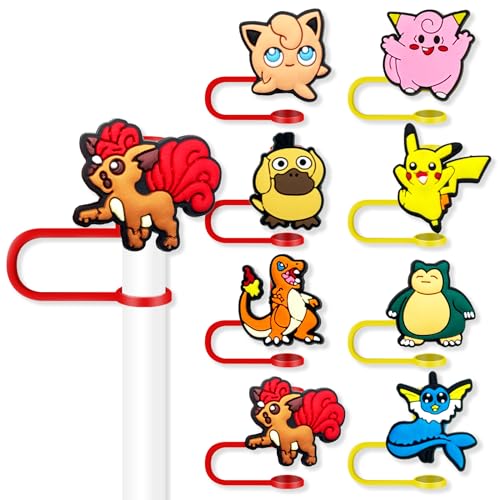 8 Stück Anime Strohhalm-Abdeckungen Kappe für Tumbler Stanley Cup, 10 mm Cartoon Strohhalm Topper, Silikon Strohhalm Spitze Abdeckungen für Trinkhalme von Garetheora
