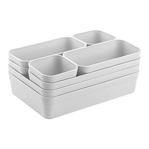1x Schubladen-Organizer Set Aufbewahrungs-Box Einteiler Trenn-System verstellbar Utensilien Stauraum Wohn-Badezimmer Kunststoff hell-grau von Gariella