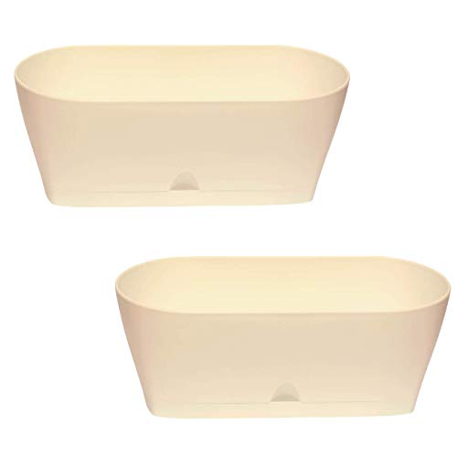 2X Blumenkasten Balkonkasten Pflanztopf für Garten Balkon und Tischdeko mit Wasserauffangschale für Innen- und Außenbereich 1,7l beige 2X Blumenkasten Balkonkasten Pflanztopf für Garten Balkon und Tischdeko mit Wasserauffangschale für Innen- und Außenbereich 1,7l beige von Gariella