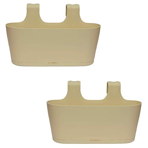 2X Blumenkasten oval Balkon Übertopf Pflanzkasten Blumentopf zum Hängen mit Wasserspeicher Farbe beige von Gariella