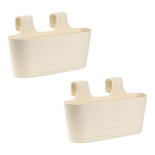 Gariella - 2 x Blumenkasten in Beige, Hängekasten, Geländer-Montage, Balkon, Außenbereich, 5,5 L, oval, Kunststoff, Übertopf, Pflanzkasten, Blumentopf zum Hängen, Wasserspeicher/Untersetzer von Gariella