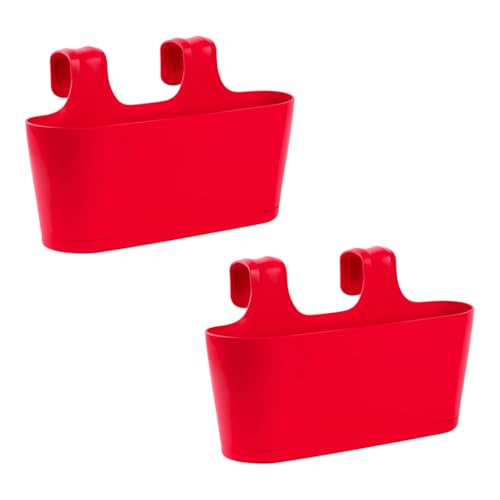 Gariella - 2 x Blumenkasten in Rot, Hängekasten, Geländer-Montage, Balkon, Außenbereich, 5,5 L, oval, Kunststoff, Übertopf, Pflanzkasten, Blumentopf zum Hängen, Wasserspeicher/Untersetzer von Gariella