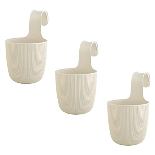 3 x Blumentopf zum Hängen, integriertes Drainagesystem, Farbe: Beige, Ø 15 cm, Pflanztopf-Kübel, Hängetopf, widerstandsfähig, rund, wetterfest, Kunststoff von Gariella