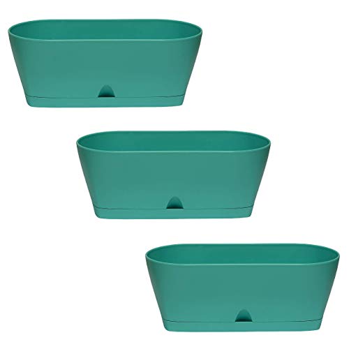 3X Blumenkasten Balkonkasten Pflanztopf für Garten Balkon und Tischdeko mit Wasserauffangschale für Innen- und Außenbereich 1,7l Mint grün von Gariella