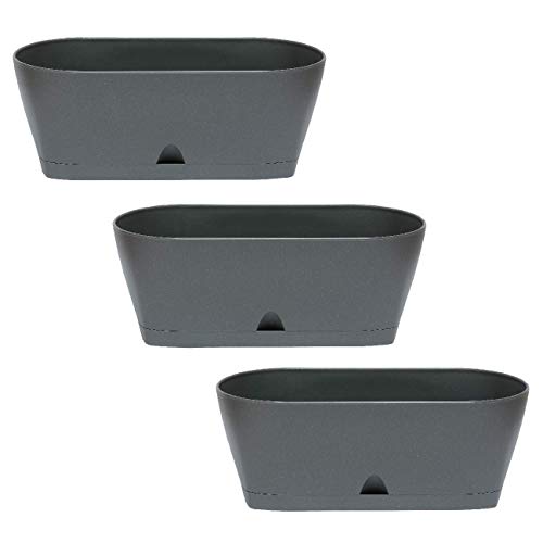 3X Blumenkasten Balkonkasten Pflanztopf für Garten Balkon und Tischdeko mit Wasserauffangschale für Innen- und Außenbereich 1,7l anthrazit 3X Blumenkasten Balkonkasten Pflanztopf für Garten Balkon und Tischdeko mit Wasserauffangschale für Innen- und Außenbereich 1,7l anthrazit von Gariella