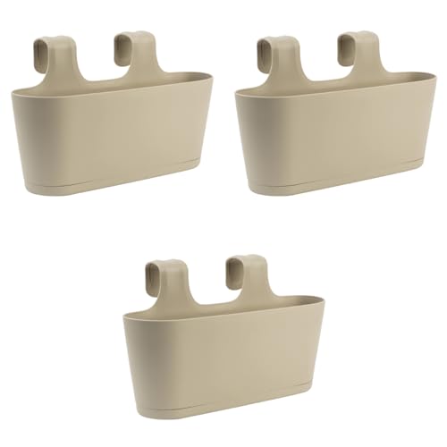 Gariella - 3 x Blumenkasten in Sand, Hängekasten, Geländer-Montage, Balkon, Außenbereich, 5,5 L, oval, Kunststoff, Übertopf, Pflanzkasten, Blumentopf zum Hängen, Wasserspeicher/Untersetzer von Gariella