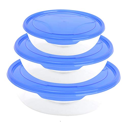 3er Packung runde Frischhaltedose Aufbewahrungsbehälter aus transparentem Kunststoff mit Deckel für Lebensmittel in Blau von Gariella