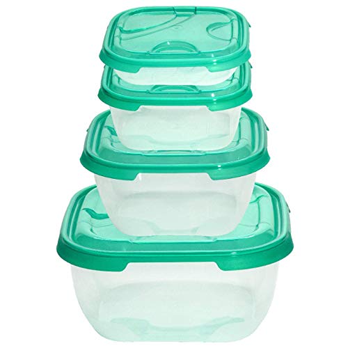 4er Packung Frischhaltedose Aufbewahrungsbehälter aus transparentem Kunststoff mit Deckel für Lebensmittel Farbe Grün von Gariella