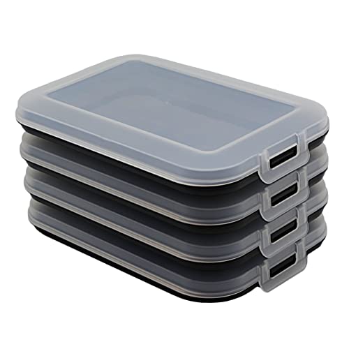 4er Set Aufschnitt-Dosen mit integrierter Servierplatte, Frischhaltedose, Aufbewahrungsbox, Lebensmittelbehälter, Aufschnitt-Box, stapelbar, BPA-frei, Küchenbedarf, Kunststoff schwarz von Gariella