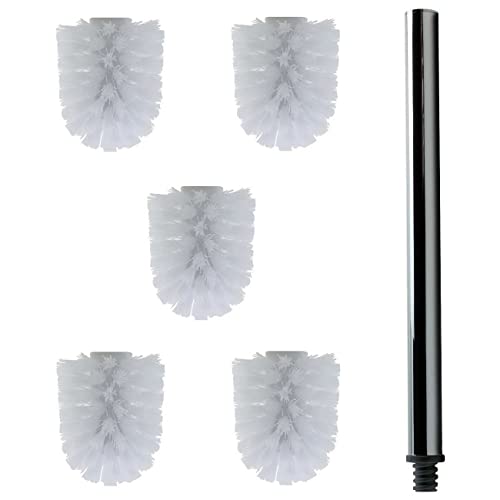 5 x Ersatz Bürstenkopf weiß Ø 8 cm inkl. 1 x Edelstahl Griff 41,5 cm/Austausch Toilettenbürste/Klobürste/WC-Bürste von Gariella