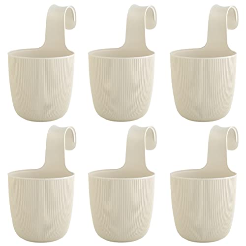 6 x Blumentopf zum Hängen, integriertes Drainagesystem, Farbe: Beige, Ø 15 cm, Pflanztopf-Kübel, Hängetopf, widerstandsfähig, rund, wetterfest, Kunststoff von Gariella