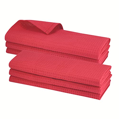 6X Piquee-Geschirrtuch, in Gastro-Qualität, 100% Baumwolle, 70x50 cm, hochwertiges Waffelpikee, Farbe: rot von Gariella