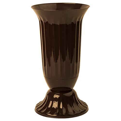 Außen Vase für Garten oder Grab in runder Form sehr robustem Kunststoff mit abnehmbarem Stad-Fuß Braun Verwendung im Innen- und Außenbereich 29 cm von Gariella