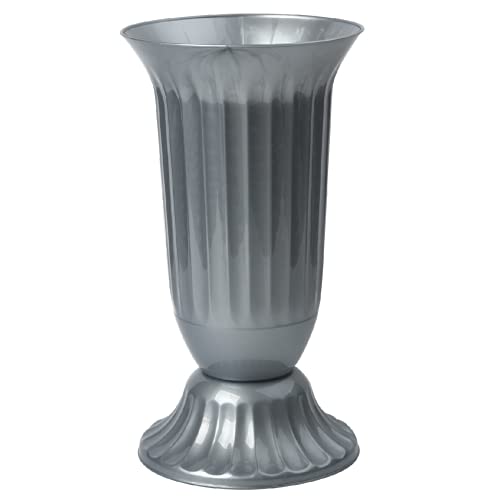 Außen Vase für Garten oder Grab in runder Form sehr robustem Kunststoff mit abnehmbarem Stad-Fuß Grau von Gariella