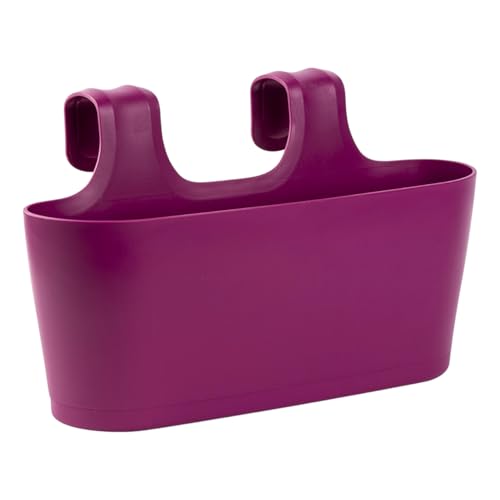 Gariella - 1 x Blumenkasten in Lila, Hängekasten, Geländer-Montage, Balkon, Außenbereich, 5,5 L, oval, Kunststoff, Übertopf, Pflanzkasten, Blumentopf zum Hängen, Wasserspeicher/Untersetzer von Gariella