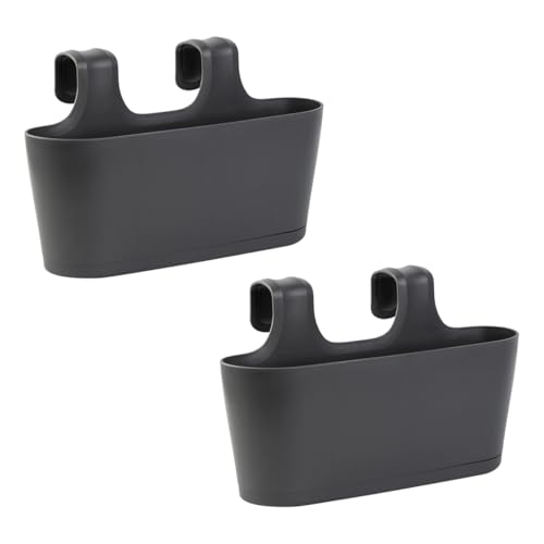 Gariella - 2 x Blumenkasten in Anthrazit, Hängekasten, Geländer-Montage, Balkon, Außenbereich, 5,5 L, oval, Kunststoff, Übertopf, Pflanzkasten, Blumentopf zum Hängen, Wasserspeicher/Untersetzer von Gariella