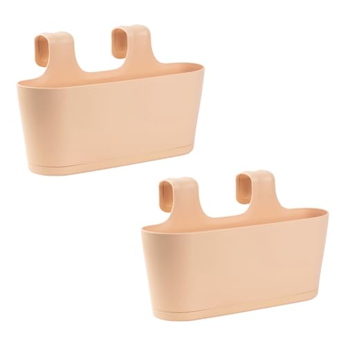 Gariella - 2 x Blumenkasten in Apricot, Hängekasten, Geländer-Montage, Balkon, Außenbereich, 5,5 L, oval, Kunststoff, Übertopf, Pflanzkasten, Blumentopf zum Hängen, Wasserspeicher/Untersetzer von Gariella