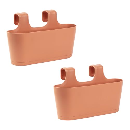 Gariella - 2 x Blumenkasten in Rotbraun, Hängekasten, Geländer-Montage, Balkon, Außenbereich, 5,5 L, oval, Kunststoff, Übertopf, Pflanzkasten, Blumentopf zum Hängen, Wasserspeicher/Untersetzer von Gariella
