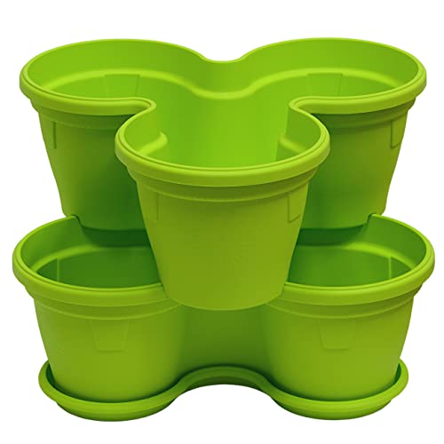 Gariella 2X Blumentopf Säulentopf Pflanzturm Hochbeet Pflanztopf-Kübel mit Untersetzer stapelbar bruchfest widerstandsfähig farbig Kunststoff von Gariella