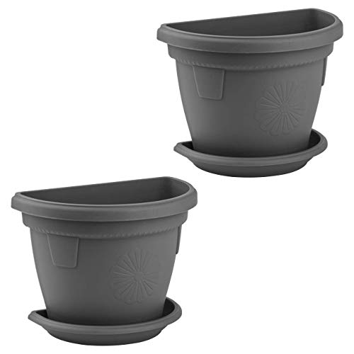 Gariella 2X Pflanzkübel Balkontopf mit Untersetzer hängend Wand widerstandsfähig für den Außenbereich bruchfest Kunststoff BPA-frei 2,4L anthrazit von Gariella