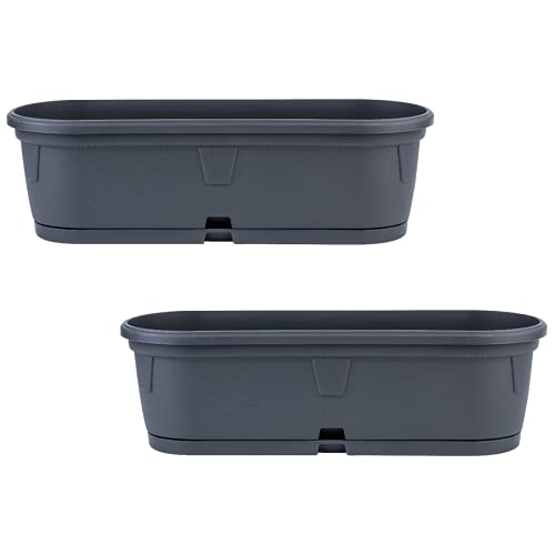 2X Pflanzkübel mit Untersetzer geeignet Innen- und Außenbereich Kunststoff wetterfest Balkon Büro Pflanzgefäß Blumentopf länglich oval anthrazit grau 2X Pflanzkübel mit Untersetzer geeignet Innen- und Außenbereich Kunststoff wetterfest Balkon Büro Pflanzgefäß Blumentopf länglich oval anthrazit grau von Gariella