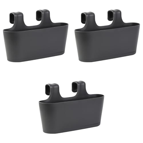 Gariella - 3 x Blumenkasten in Anthrazit, Hängekasten, Geländer-Montage, Balkon, Außenbereich, 5,5 L, oval, Kunststoff, Übertopf, Pflanzkasten, Blumentopf zum Hängen, Wasserspeicher/Untersetzer von Gariella
