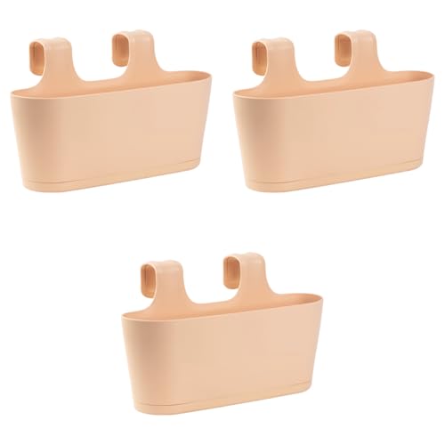 Gariella - 3 x Blumenkasten in Apricot, Hängekasten, Geländer-Montage, Balkon, Außenbereich, 5,5 L, oval, Kunststoff, Übertopf, Pflanzkasten, Blumentopf zum Hängen, Wasserspeicher/Untersetzer von Gariella