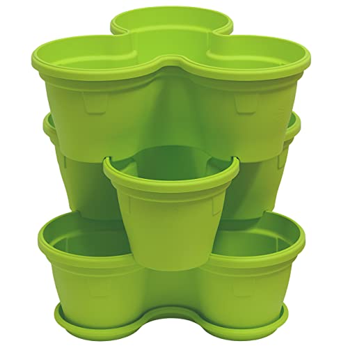 Gariella 3X Blumentopf Säulentopf Pflanzturm Hochbeet Pflanztopf-Kübel mit Untersetzer stapelbar bruchfest widerstandsfähig farbig Kunststoff von Gariella