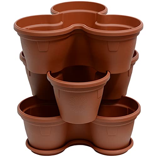 Gariella 3X Blumentopf Säulentopf Pflanzturm Hochbeet Pflanztopf-Kübel mit Untersetzer stapelbar bruchfest widerstandsfähig farbig Kunststoff von Gariella
