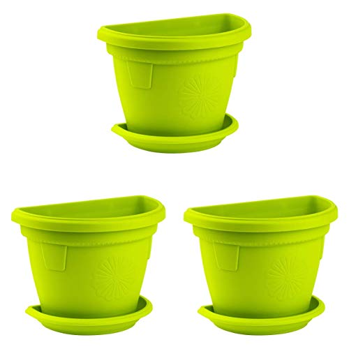 Gariella 3X Pflanzkübel für den Außenbereich Balkontopf mit Untersetzer hängend Wand widerstandsfähig bruchfest Kunststoff BPA-frei 2,4L Grün von Gariella