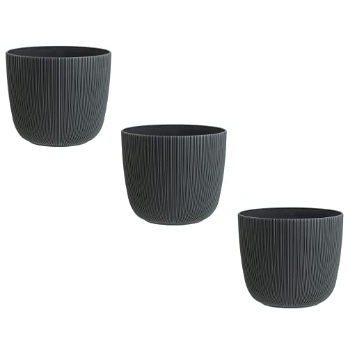 Gariella 3X anthrazit moderner Blumentopf mit Drainagesystem Pflanztopf-Kübel widerstandsfähig rund wetterfest Kunststoff Ø 15 cm von Gariella