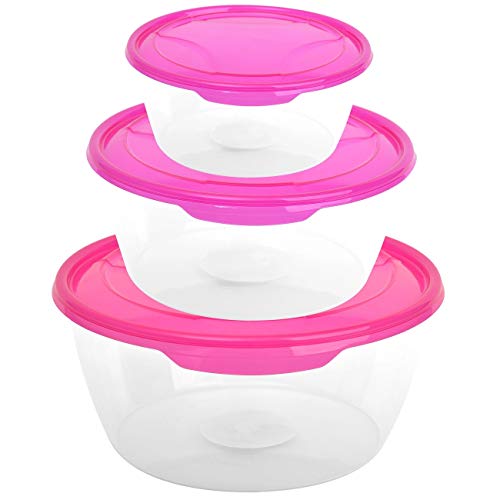 Gariella 3er Packung runde Frischhaltedose Aufbewahrungsbehälter aus transparentem Kunststoff mit Deckel für Lebensmittel in Pink von Gariella