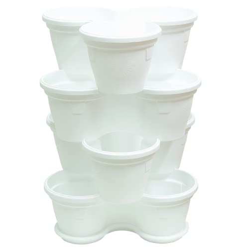 Gariella 4X Blumentopf Säulentopf Pflanzturm Hochbeet Pflanztopf-Kübel mit Untersetzer stapelbar bruchfest widerstandsfähig farbig Kunststoff von Gariella