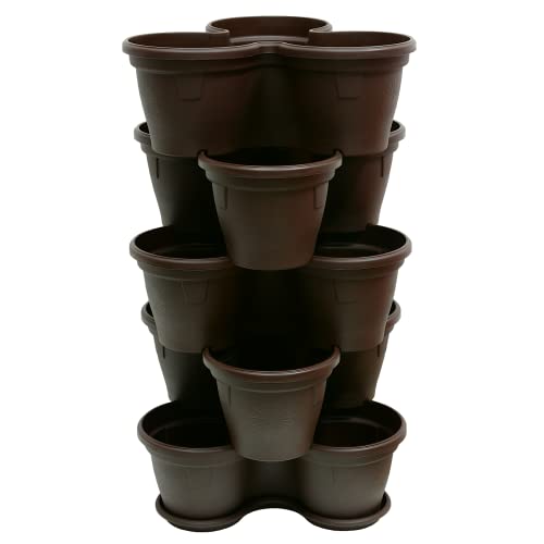 Gariella 5X Blumentopf Säulentopf Pflanzturm Hochbeet Pflanztopf-Kübel mit Untersetzer stapelbar bruchfest widerstandsfähig farbig Kunststoff von Gariella